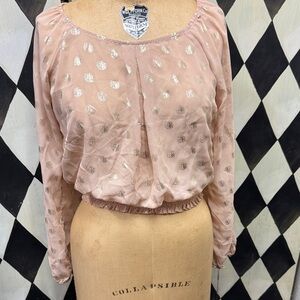 Sheer Top Tan with Gold Polka Dots